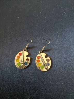 Source Unknown Artist Palette Earrings with Multicolor Enamel
